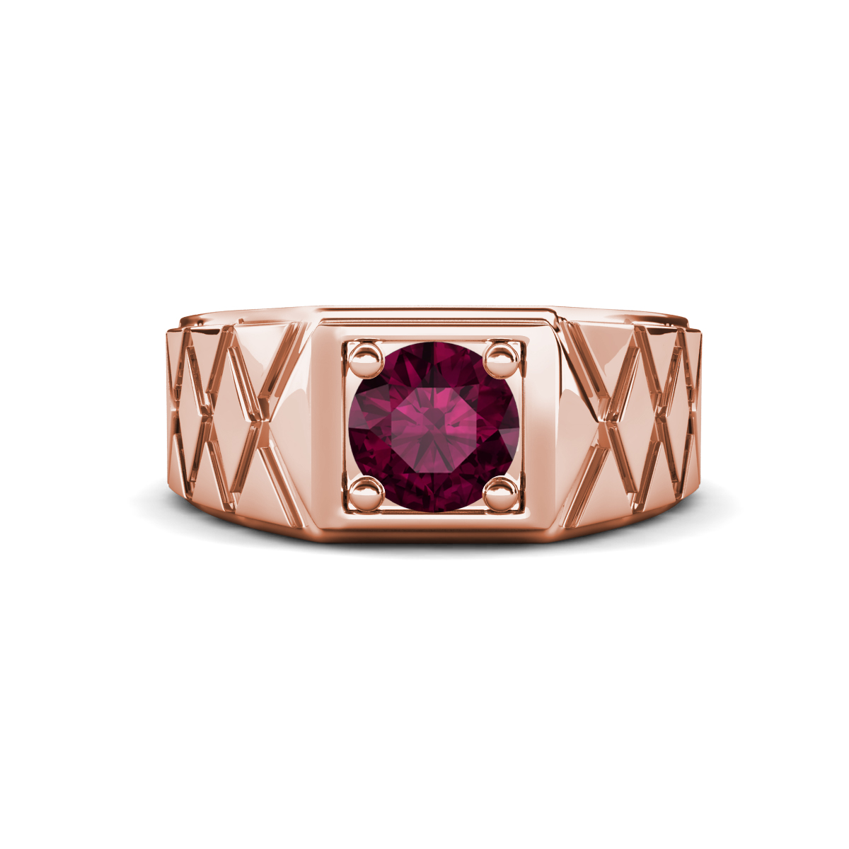 Jabari 1.00 ct Rhodolite Garnet (6.50 mm) Criss Cross Design Shank Solitaire Men Band (9.5 mm) 